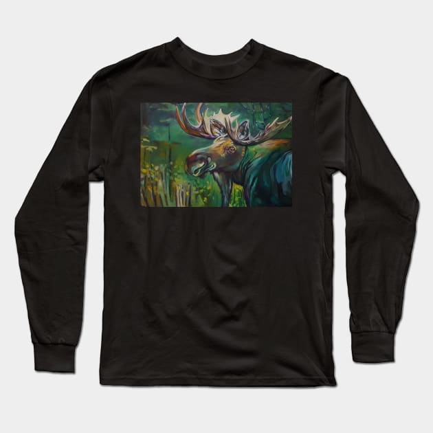 Moose Study in the dawn Long Sleeve T-Shirt by StephaniePerryArt